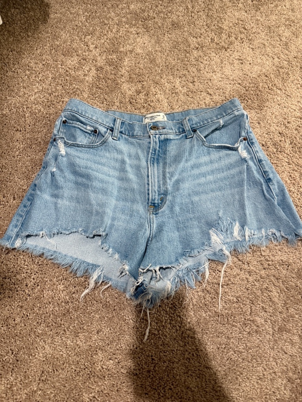 Abercrombie & Fitch Light Wash Distressed Denim Cutoff Shorts